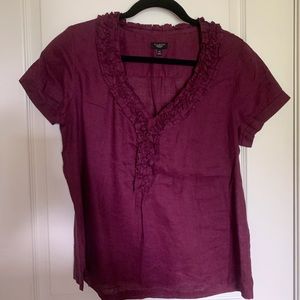 Talbots Linen top with ruffle detail NWOT